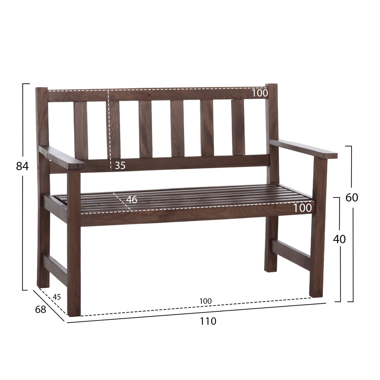 2-seater Bench Naxos Fb95407 Impregnated Beech Wood In Walnut Color 110x68x84hcm