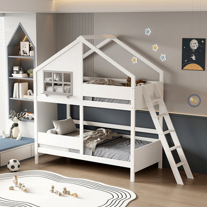 Children's Bunkbed T.montessori Combo Hm707.03 Solid Pine Wood In White- 190x90cm.