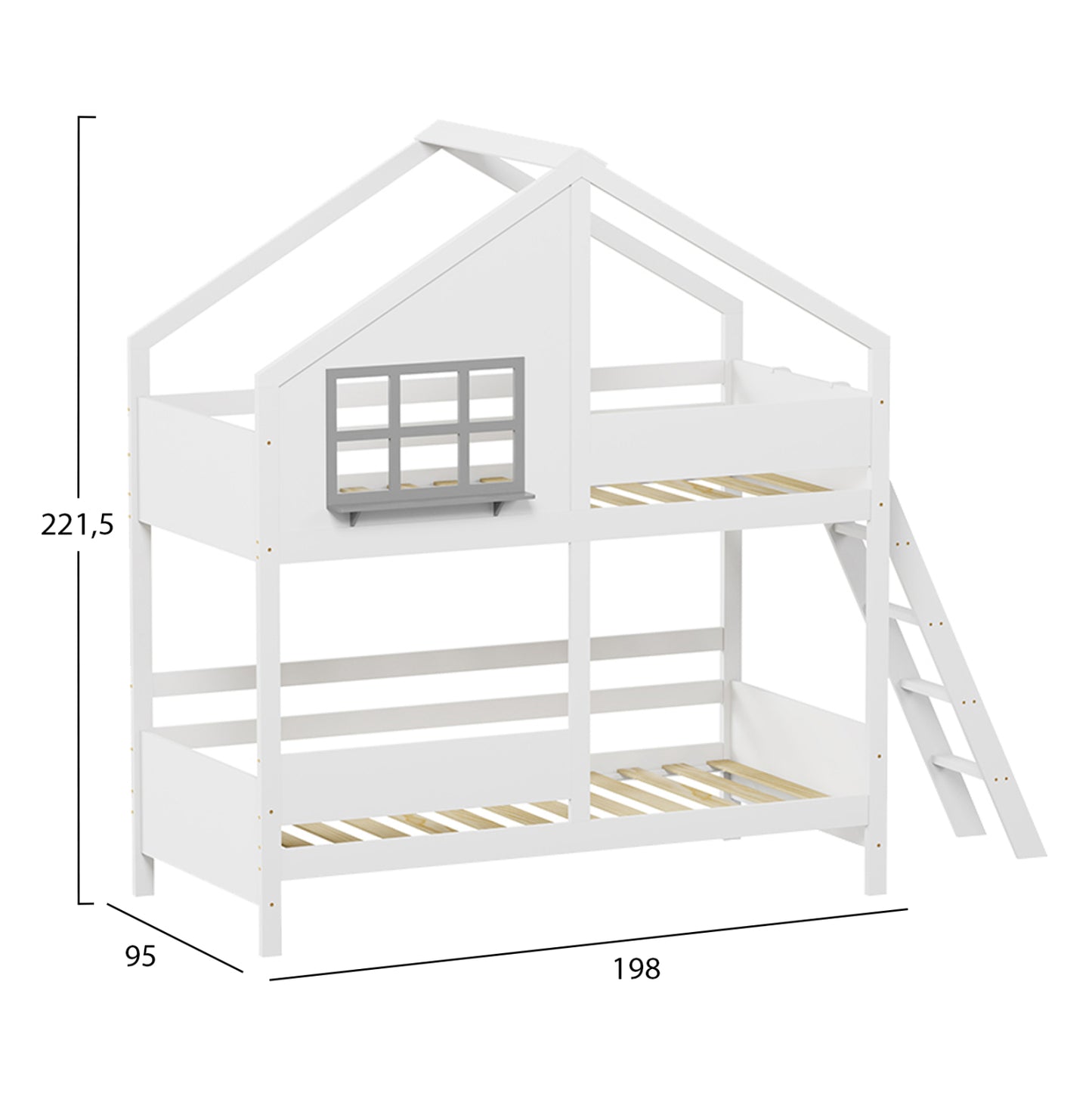 Children's Bunkbed T.montessori Combo Hm707.03 Solid Pine Wood In White- 190x90cm.