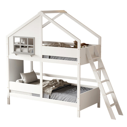 Children's Bunkbed T.montessori Combo Hm707.03 Solid Pine Wood In White- 190x90cm.