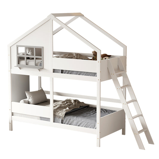 Children's Bunkbed T.montessori Combo Hm707.03 Solid Pine Wood In White- 190x90cm.
