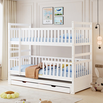 Children's Bunkbed With 3 Beds & 2 Drawers Triplon Hm709.03 Pine Wood 90x190-200cm