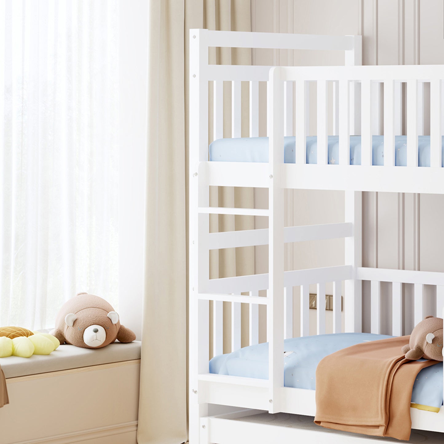 Children's Bunkbed With 3 Beds & 2 Drawers Triplon Hm709.03 Pine Wood 90x190-200cm