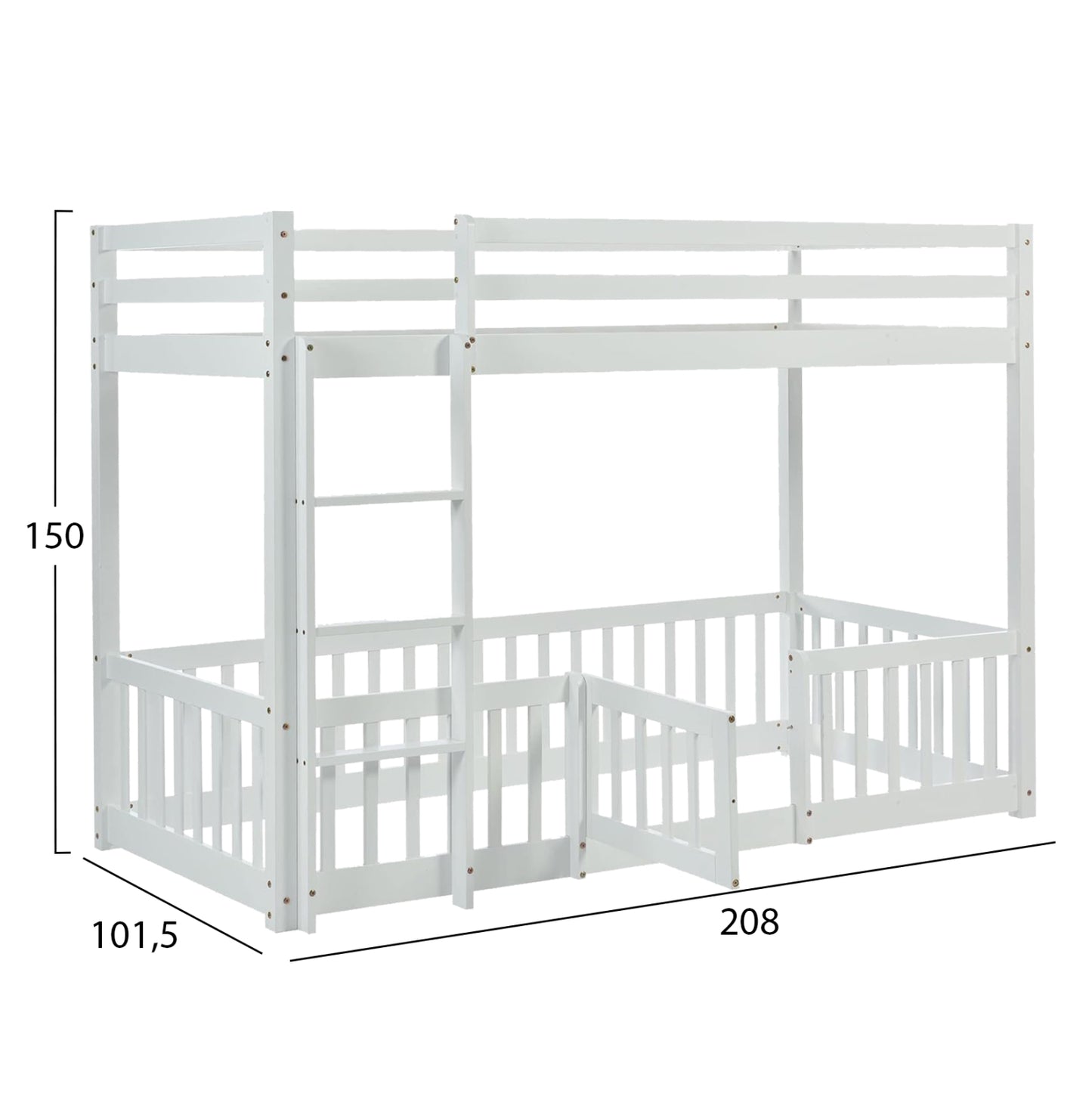 Children's Bunkbed T.montessori Playkid With Playpark Hm703.03 Pine Wood In White For 190x90cm..