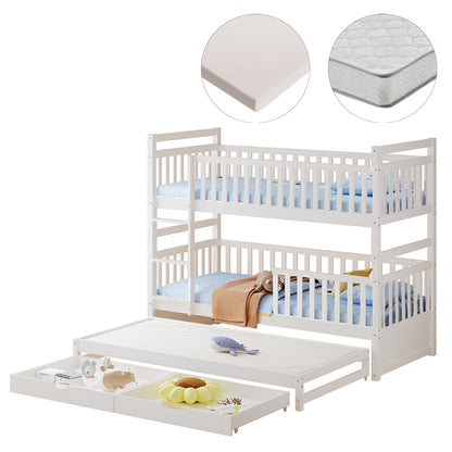 Kids' Bunk Bed With Mattresses & Drawers Triplon Hm21318 Pine Wood In White 207x97x168hcm.