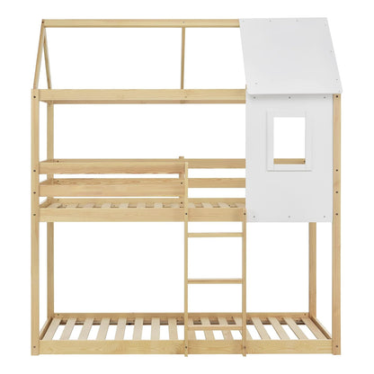 Children's Bunkbed T.montessori Hood Hm705.01 Pine Wood In Natural-mattresses 190x90cm.