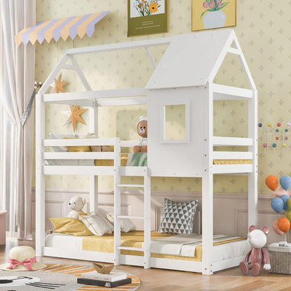 Children's Bunkbed T.montessori Hood Hm705.03 Pine Wood In White-mattresses 190x90cm.