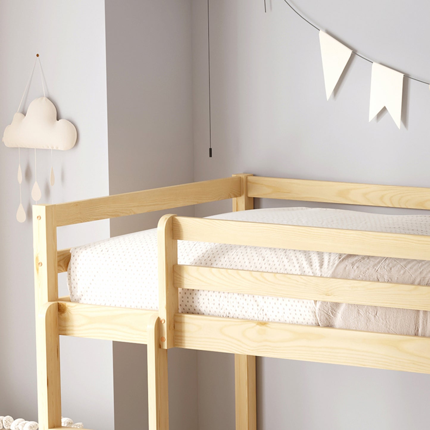 Children's Bunkbed T.montessori Playkid With Playpark Hm703.01 Pine Wood In Natural For 190x90cm..