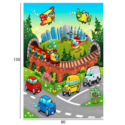 Series Kidder Hm7678.13 80Χ150cm, Kids Rug With Various Means Of Transport, Fringes