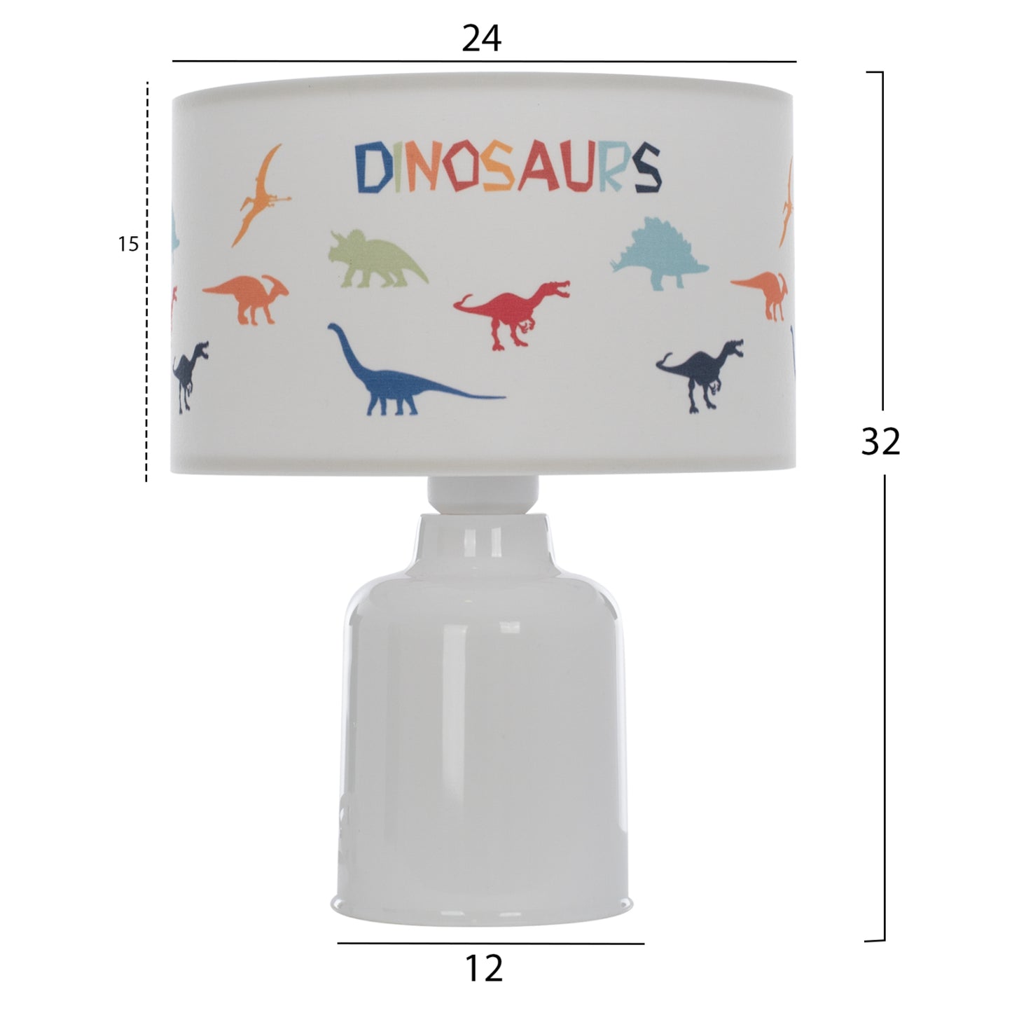 Kid's Table Lamp Baloo Hm7577.05 Fabric With Dinosaur Figures On The Cap Φ24x32hcm.