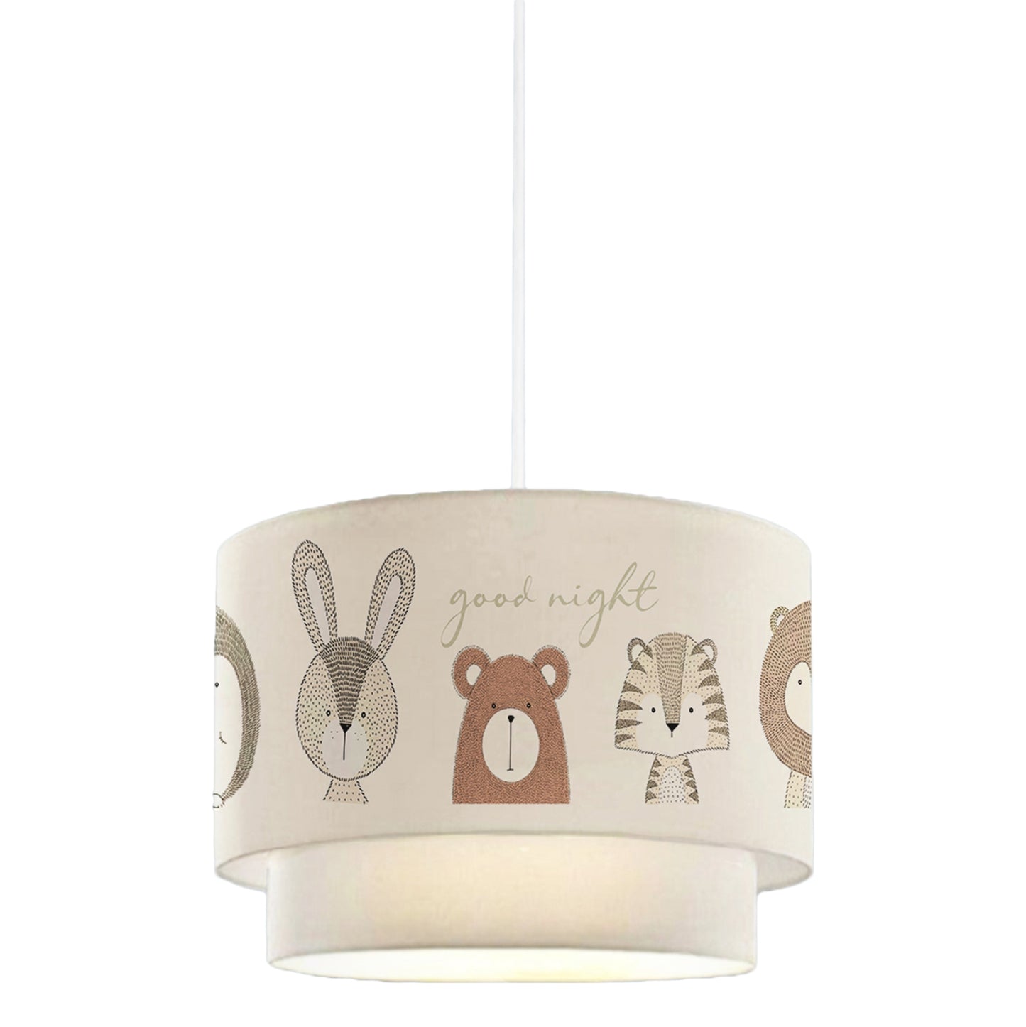 Pendant Ceiling Lamp Baloo Hm7572.02 Kids’ Room Double White Drum Shade With Multicolored Animal Figures