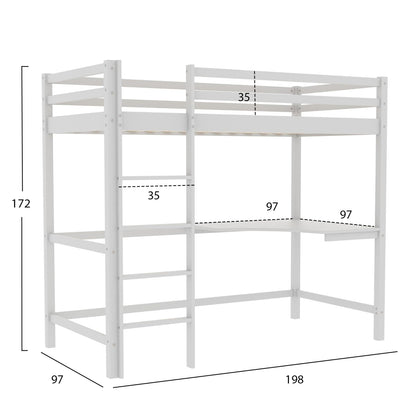 Kid's Bunk Bed With Desk Akron Hm702.03 Pine Wood In White For Mattress 90x190cm.