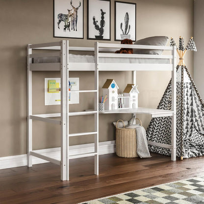 Kid's Bunk Bed With Desk Akron Hm702.03 Pine Wood In White For Mattress 90x190cm.