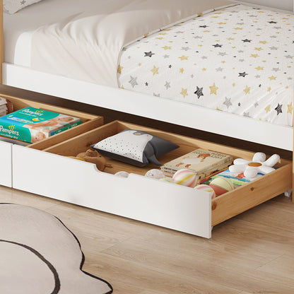 Children's Bed With Shelves & Drawers Gambi Hm753.03 Pine Wood--natural/white 196x97x176hcm