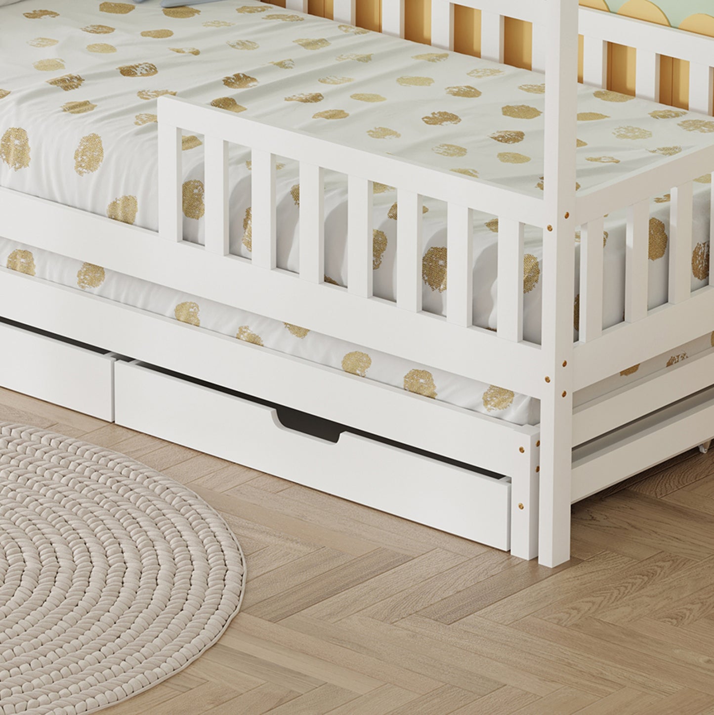 Kids' Bed With Mattresses & Drawers Phyllis Hm21323.03 Pine Wood In White 206x97x166hcm.
