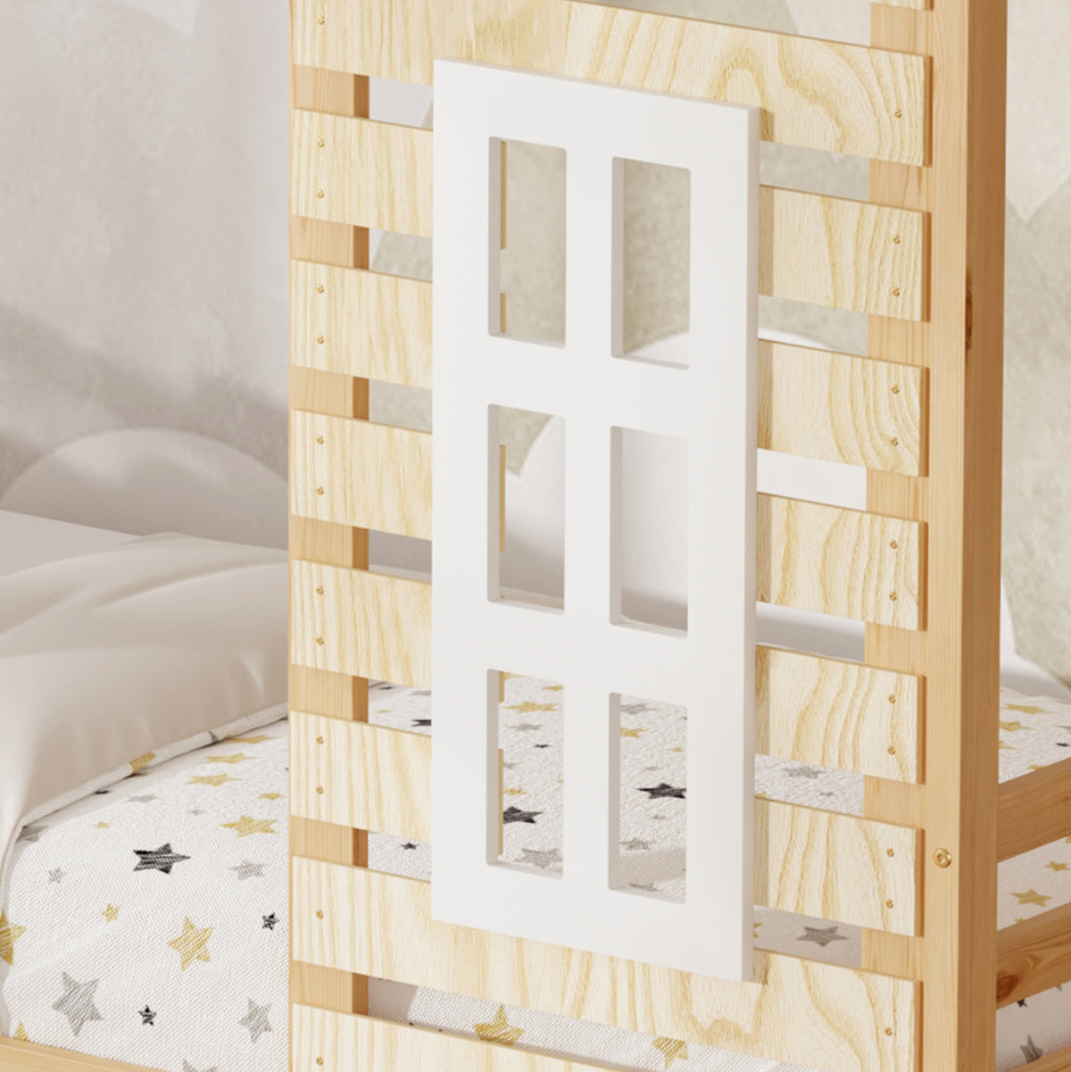 Children's Bed With Drawers Rooftop Hm754.03 Pine Wood-natural/white 197x97x192hcm