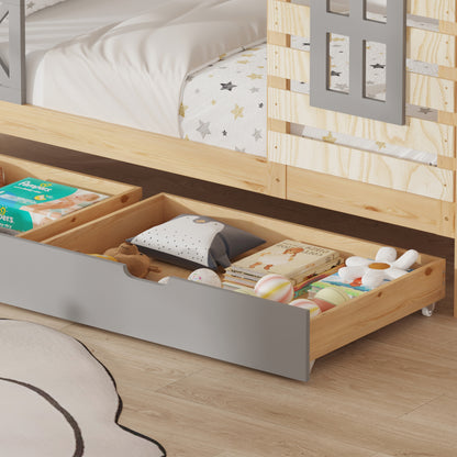 Children's Bed With Drawers Rooftop Hm754.05 Pine Wood--natural/grey 197x97x192hcm