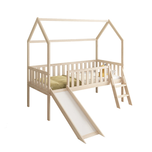 Bed For Kids T.montessori With Slide Phyllis Hm701.01 Pine Wood In Natural For Mattress 190x90cm.