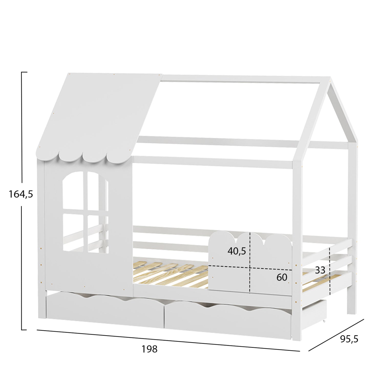 Kid's Bed T.montessori With 2 Drawers Domer Hm710.03 Pine Wood In White-mattress 90x190cm.
