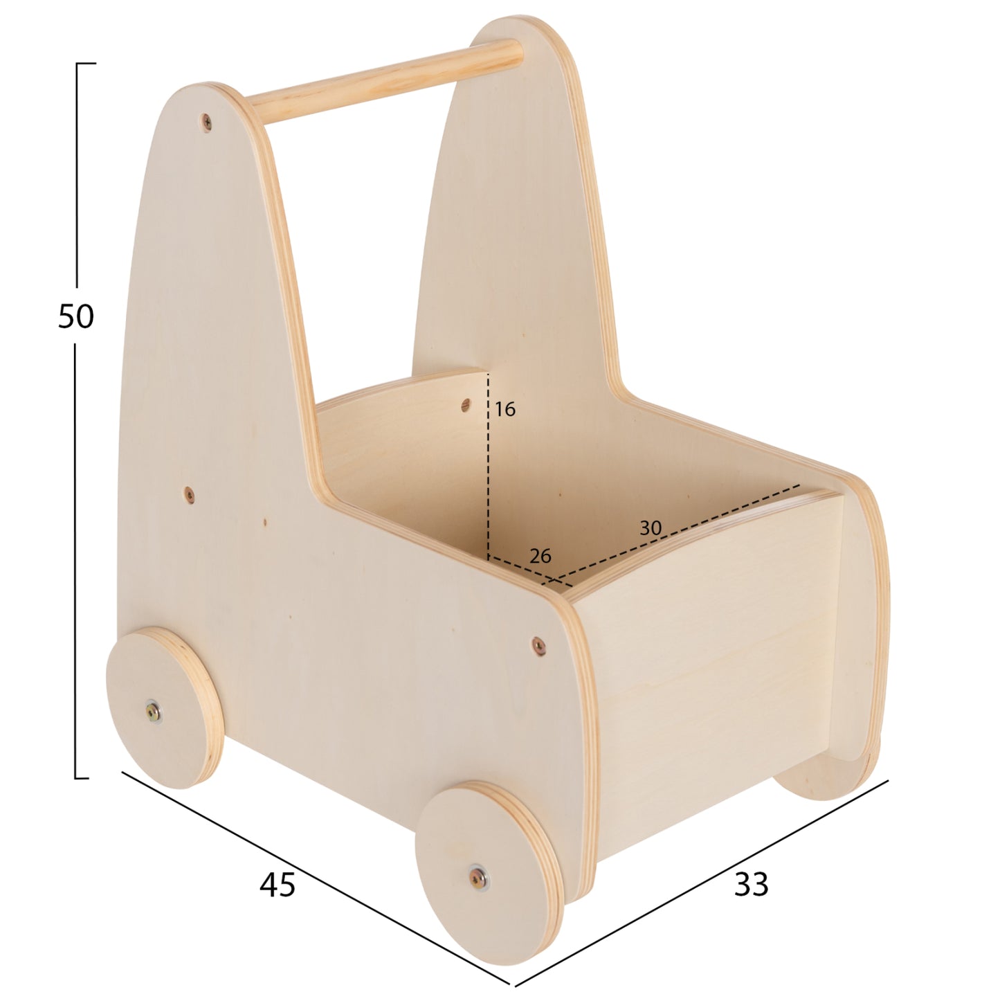 Kids' Stroller/cart Ricki Hm18341.01 Mdf & Plywood In Natural 33x45x50hcm.