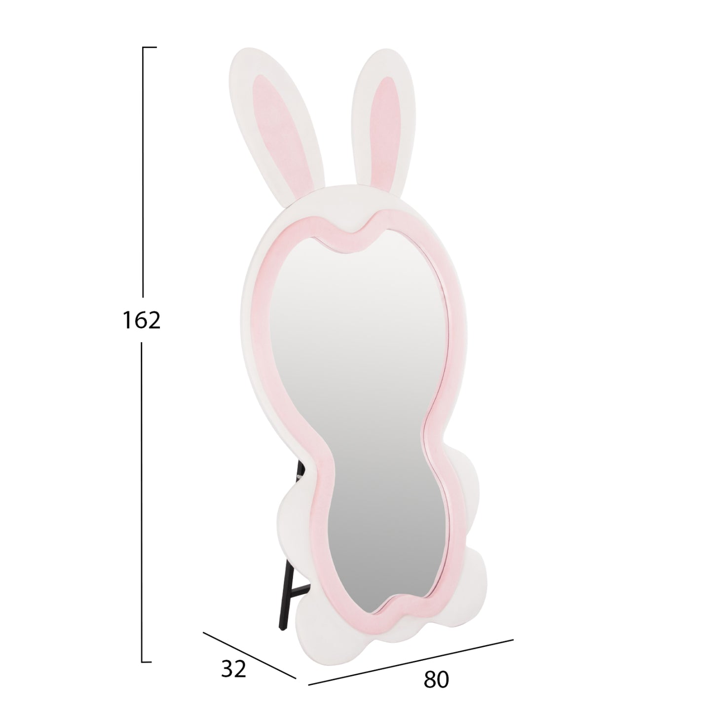 Kids' Floor Standing Mirror Bunny Hm4489.01 Mdf In Pink & White- Black Stand 80x162hcm.