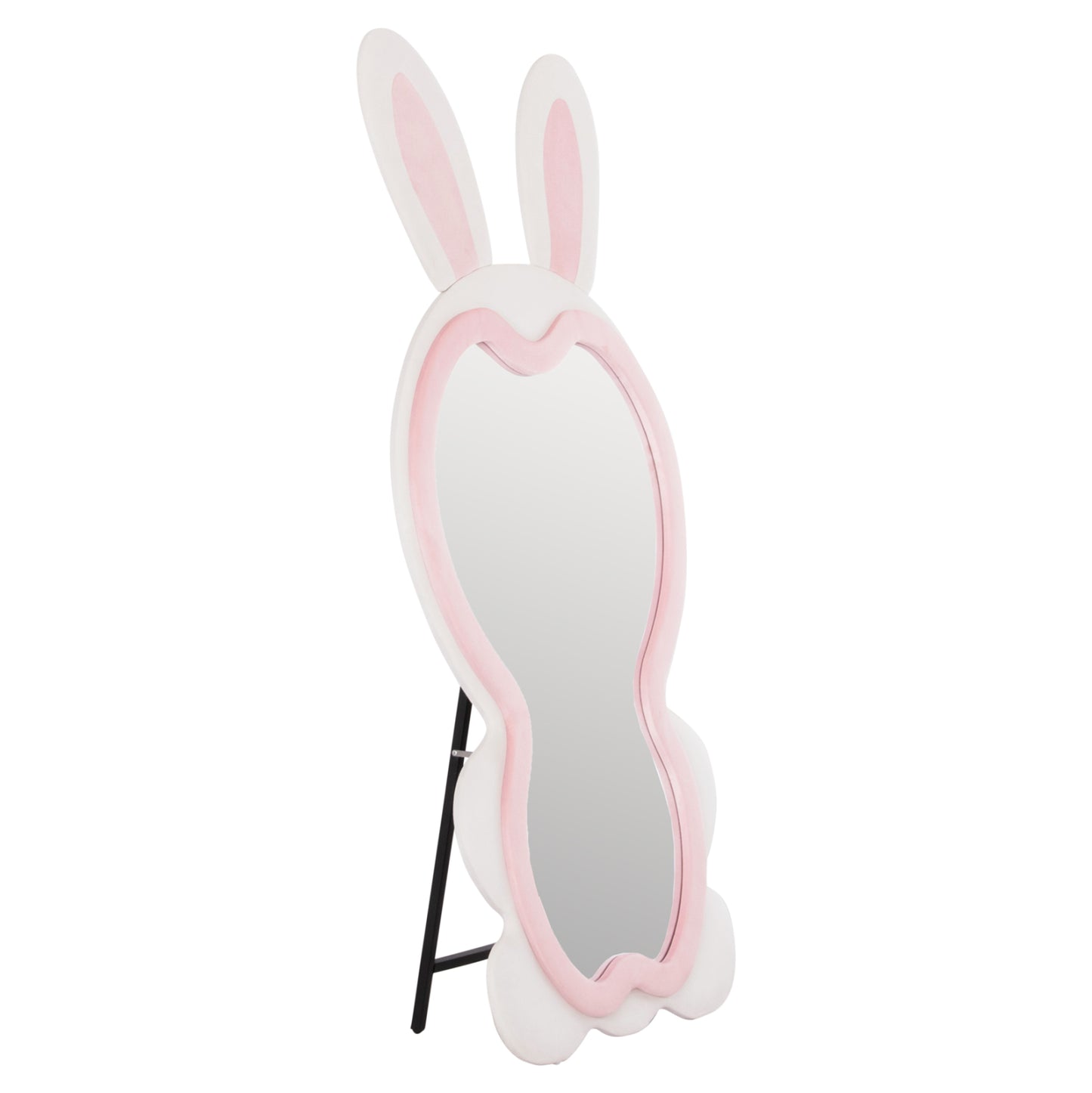 Kids' Floor Standing Mirror Bunny Hm4489.01 Mdf In Pink & White- Black Stand 80x162hcm.