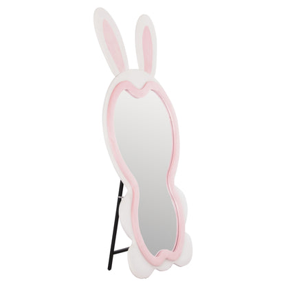 Kids' Floor Standing Mirror Bunny Hm4489.01 Mdf In Pink & White- Black Stand 80x162hcm.