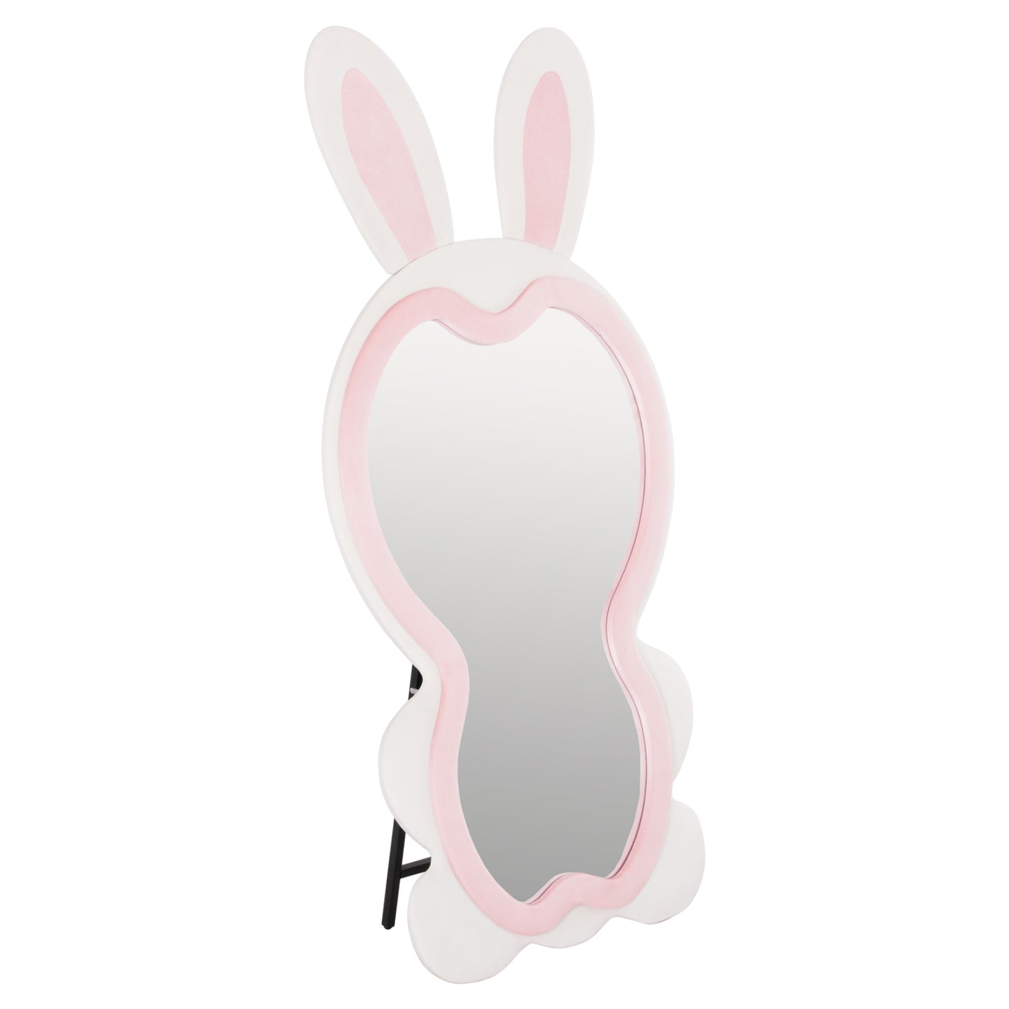 Kids' Floor Standing Mirror Bunny Hm4489.01 Mdf In Pink & White- Black Stand 80x162hcm.