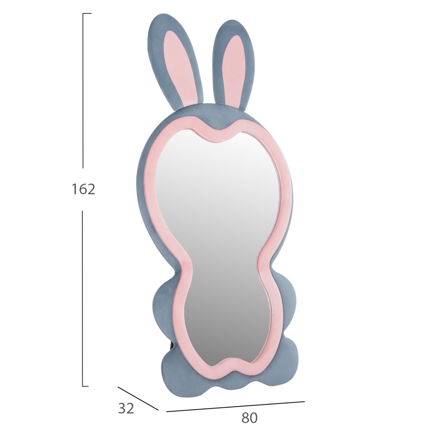 Kids' Floor Standing Mirror Bunny Hm4489.02 Mdf In Pink & Blue- Black Stand 80x162hcm.