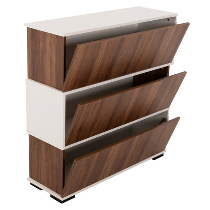 Shoe Rack 3 Levels Mirabell Hm8938.11 Melamine In Walnut-white 90Χ30Χ93hcm.