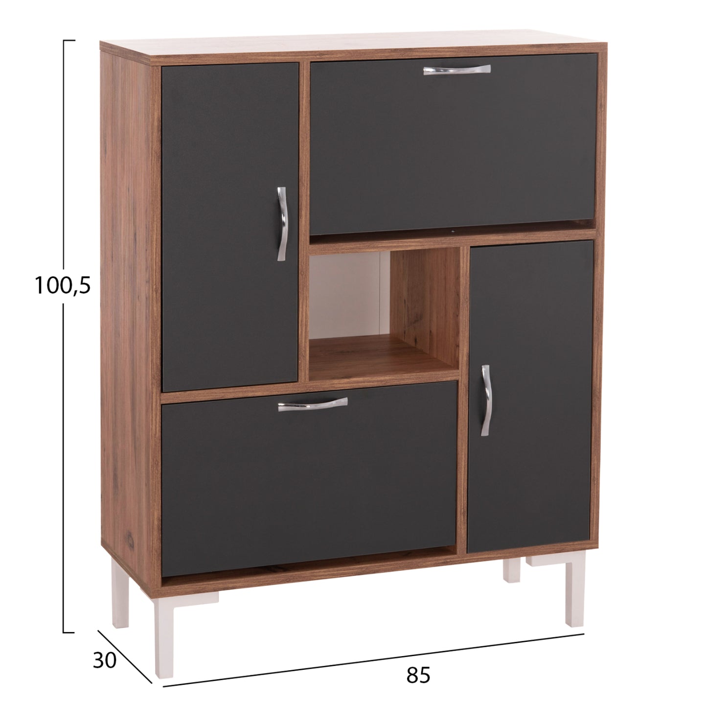 Shoe Cabinet Medy Hm18187.02 Melamine In Anthracite & Natural-black Legs 85x30x108.5hcm.