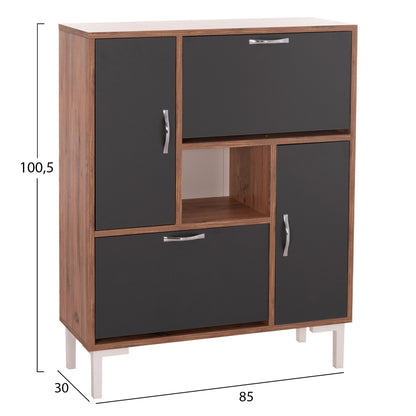 Shoe Cabinet Medy Hm18187.02 Melamine In Anthracite & Natural-black Legs 85x30x108.5hcm.