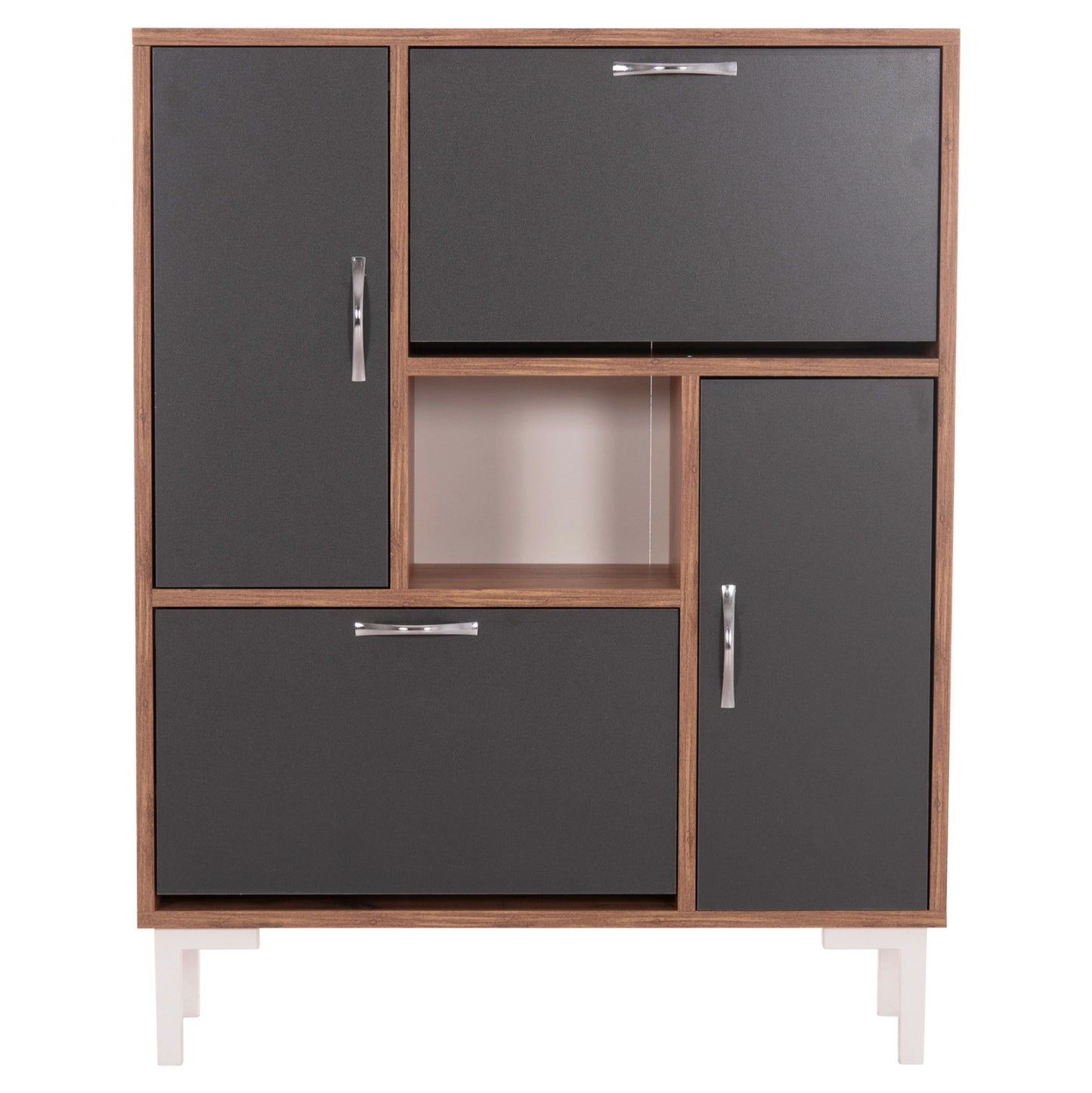 Shoe Cabinet Medy Hm18187.02 Melamine In Anthracite & Natural-black Legs 85x30x108.5hcm.