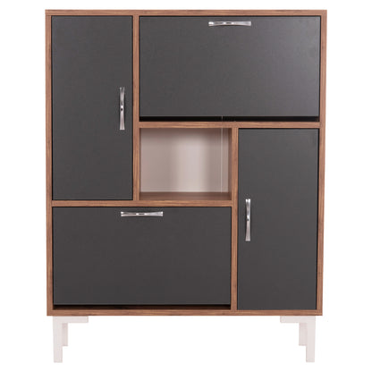 Shoe Cabinet Medy Hm18187.02 Melamine In Anthracite & Natural-black Legs 85x30x108.5hcm.