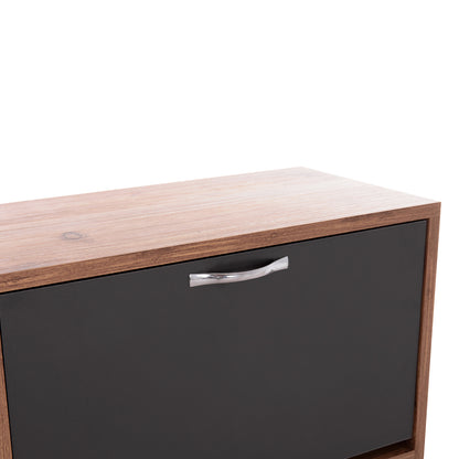 Shoe Cabinet Medy Hm18187.02 Melamine In Anthracite & Natural-black Legs 85x30x108.5hcm.