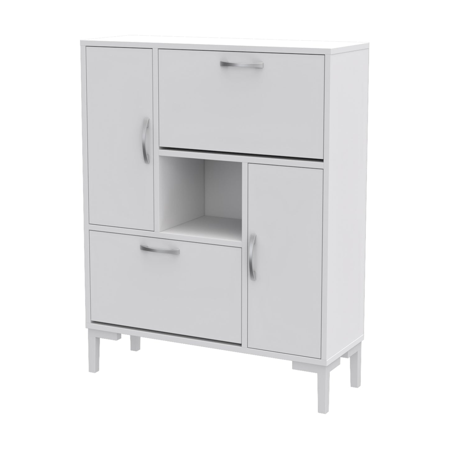 Shoe Cabinet Medy Hm18187.03 Melamine In White-white Legs 86,5x30x109hcm.