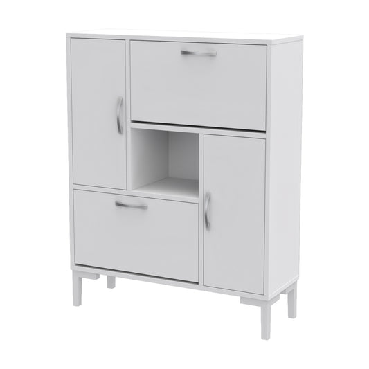 Shoe Cabinet Medy Hm18187.03 Melamine In White-white Legs 86,5x30x109hcm.