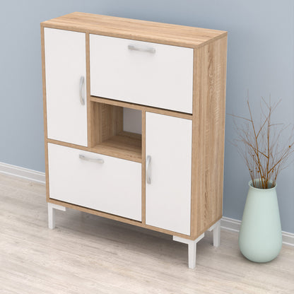 Shoe Cabinet Medy Hm18187.04 Melamine In White & Sonama-white Legs 86,5x30x109hcm.