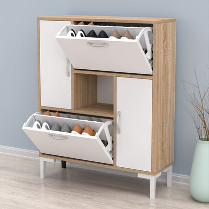 Shoe Cabinet Medy Hm18187.04 Melamine In White & Sonama-white Legs 86,5x30x109hcm.