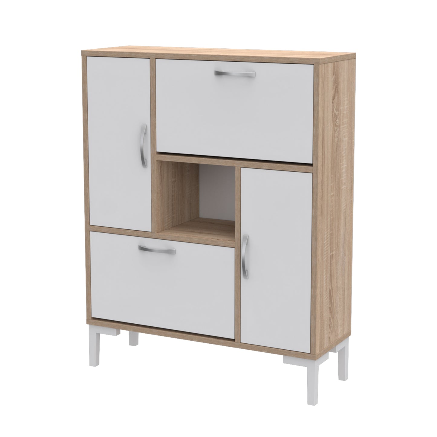Shoe Cabinet Medy Hm18187.04 Melamine In White & Sonama-white Legs 86,5x30x109hcm.