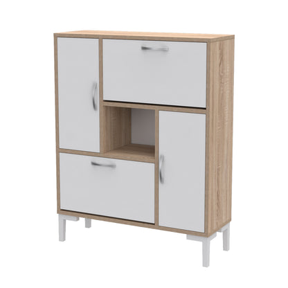 Shoe Cabinet Medy Hm18187.04 Melamine In White & Sonama-white Legs 86,5x30x109hcm.