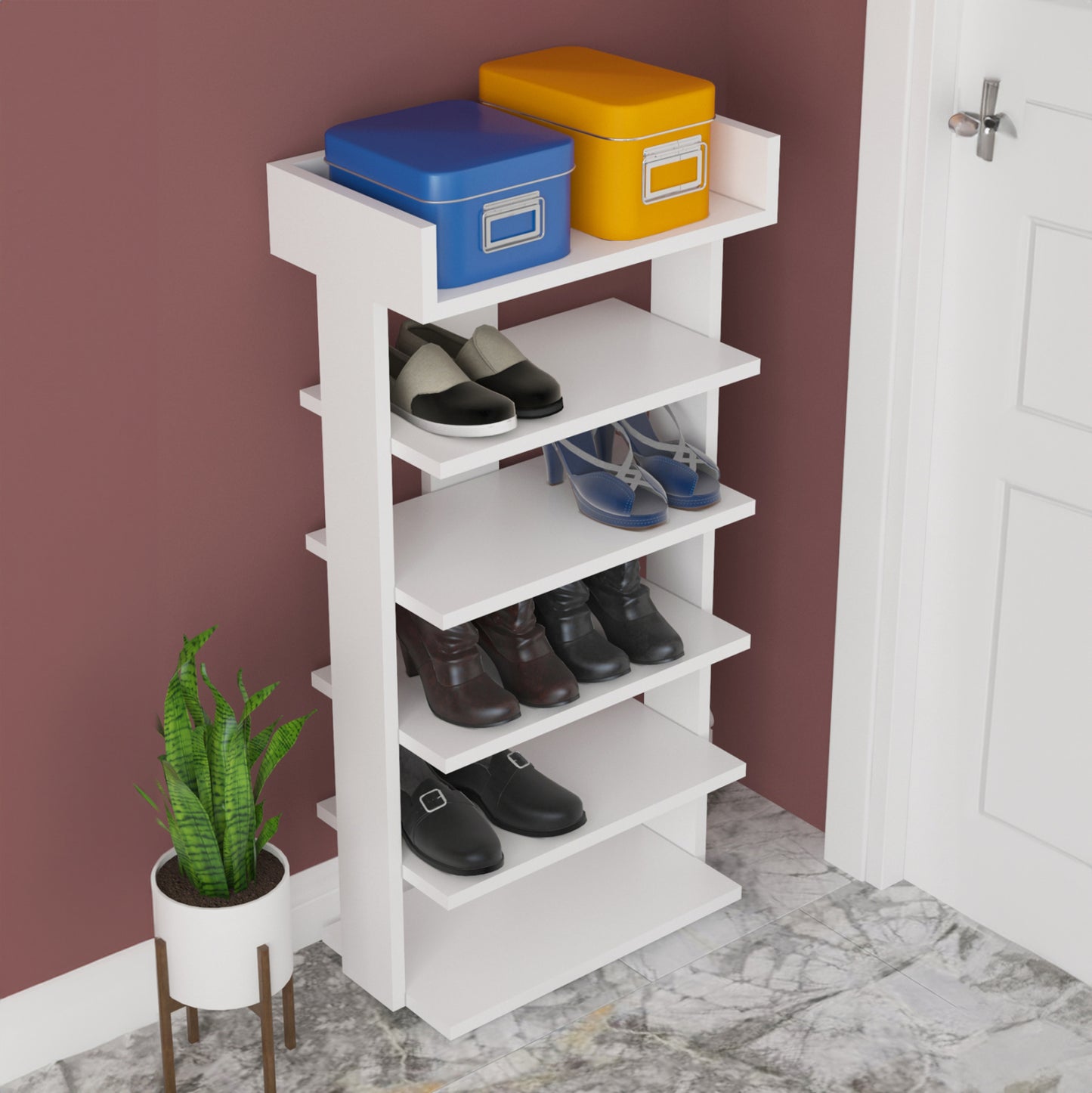 Shoe Rack Ribber Hm18191.01 Melamine In White Color 73x30x142hcm.