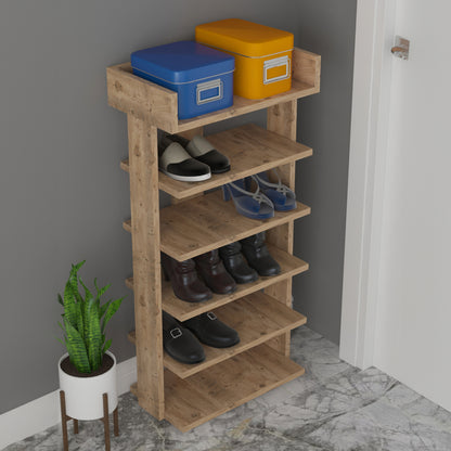Shoe Rack Ribber Hm18191.04 Melamine In Natural Wood Color 73x30x142hcm.