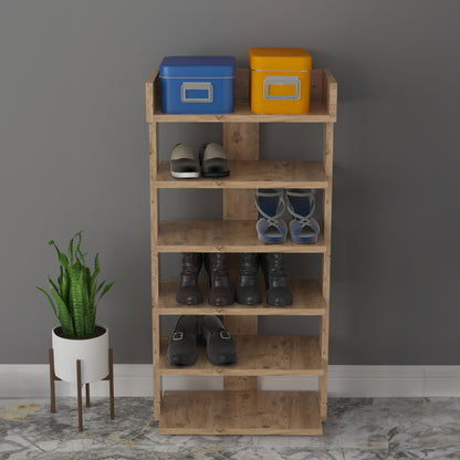 Shoe Rack Ribber Hm18191.04 Melamine In Natural Wood Color 73x30x142hcm.