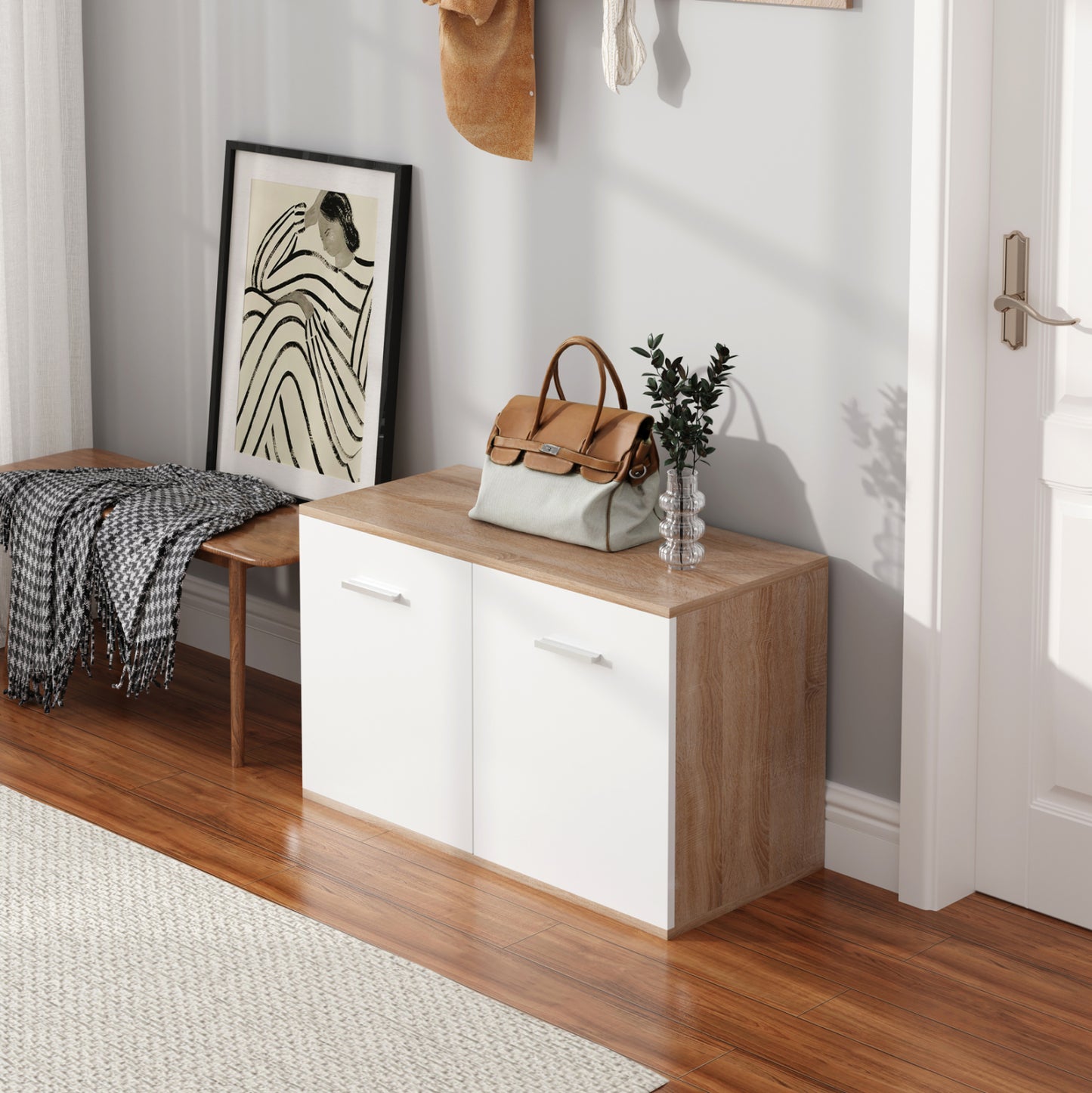 Shoe Cabinet Dionne Hm4363 Melamine In Sonama-white 80x35x46hcm.
