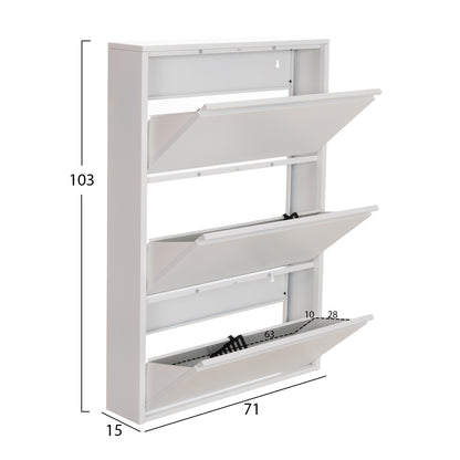 Shoe Cabinet Stark Hm6633.02 Metal In White--3 Magnetic Doors 71x15x103hcm.