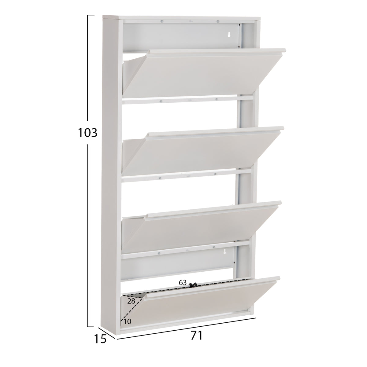 Shoe Cabinet Stark Hm6634.02 Metal In White--4 Magnetic Doors 71x15x137hcm.