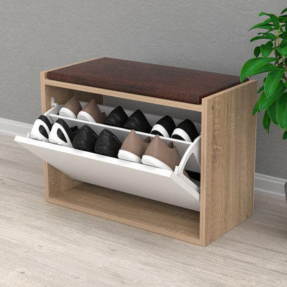 Shoe Rack With Seat Vidal Hm18190.01 Melamine In Sonama-white 60x30x45hcm.