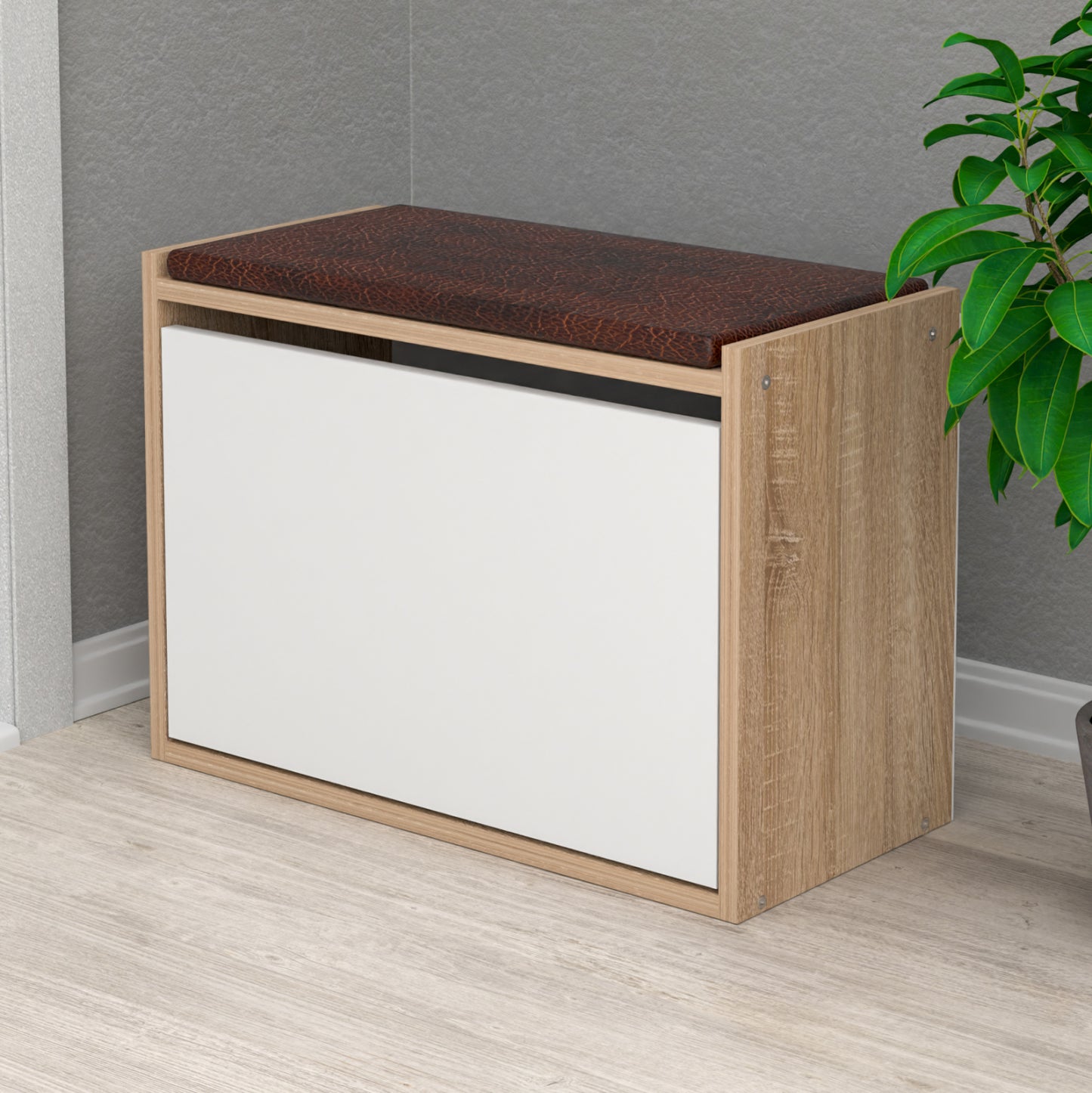 Shoe Rack With Seat Vidal Hm18190.01 Melamine In Sonama-white 60x30x45hcm.