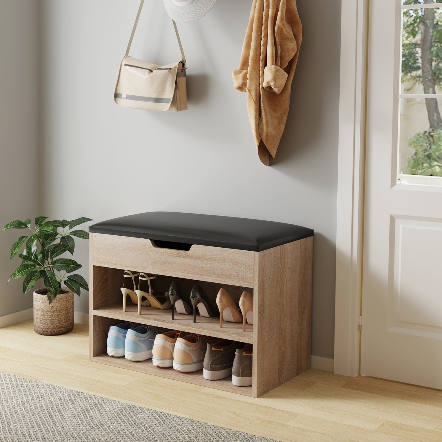 Shoe Rack With Seat Romir Hm2477.01 Melamine In Sonama-brown Seat 60x30x44hcm.